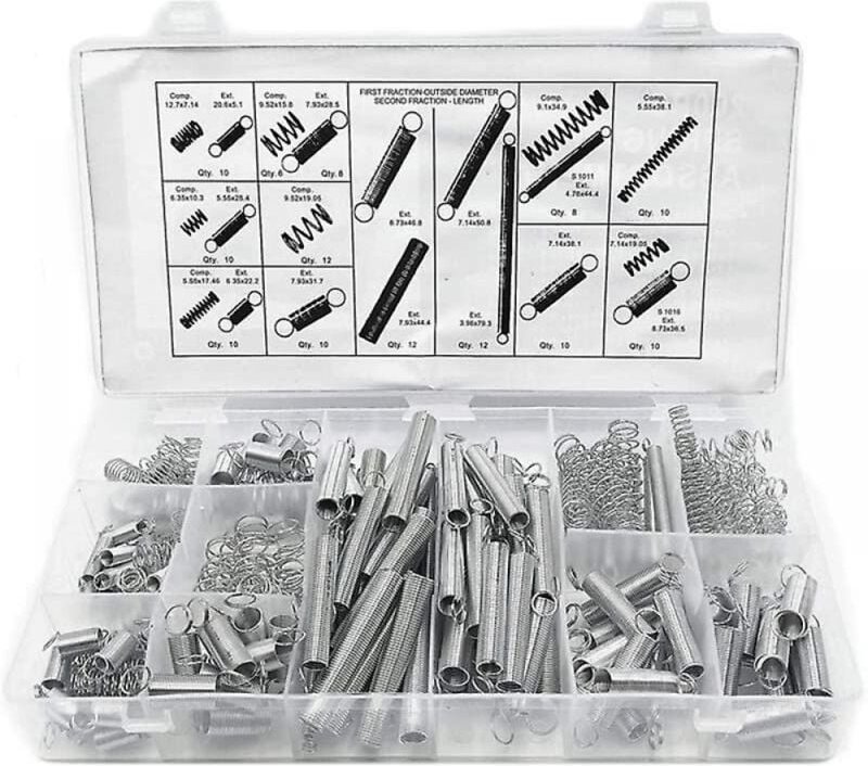BEBUSINGOTO Druck- und Zugfeder-Sortiment, Metall-Stahlfeder-Sortiment, Hardware-Kit, 200 Stück/Box