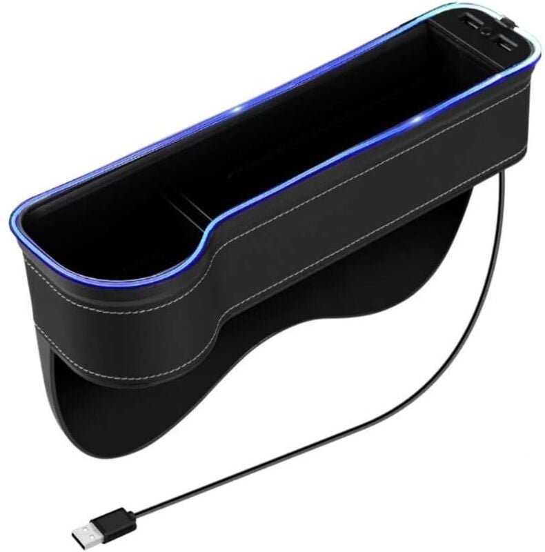 1er-Pack Sitzlücken-Aufbewahrungsbox mit Getränkehalter, LED-Licht, Autoaufbewahrung aus Leder für Handys, Becher (Schwa...