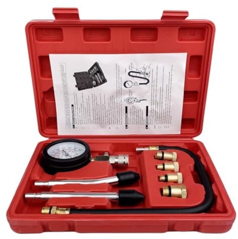 Kompressionstester, Motorkompressionstester, 0-21 Bar, 0-300 Psi mit 4 Adaptern M10 M12 M14 M18, Druckmesser-Werkzeugsat...
