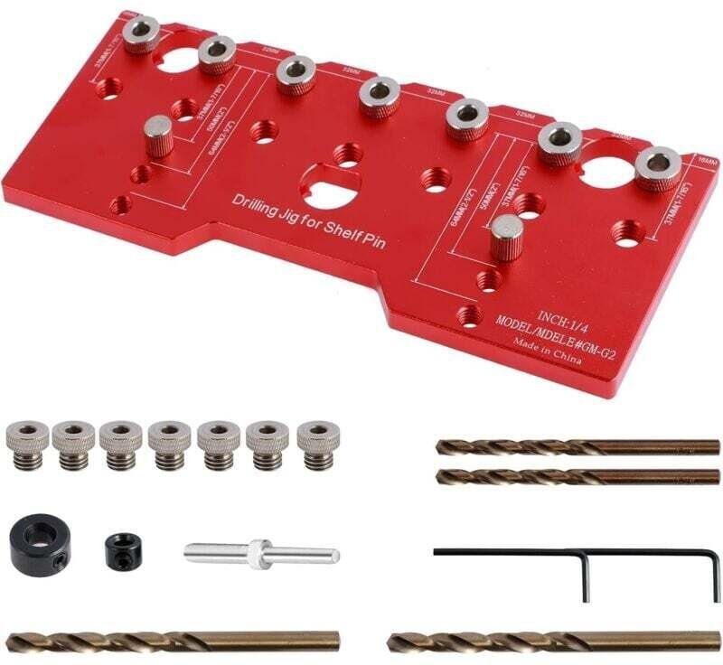 Bohrschablone für Regalbolzen mit 7 gehärteten Bohreinsätzen, aus hochwertigem Aluminium, 22 x 10 cm, 5 mm Bohrlehre, 32...