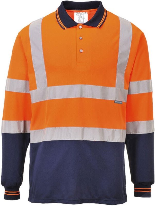 Langarm-Bi-Color-Polo Orange/Marine 2XL