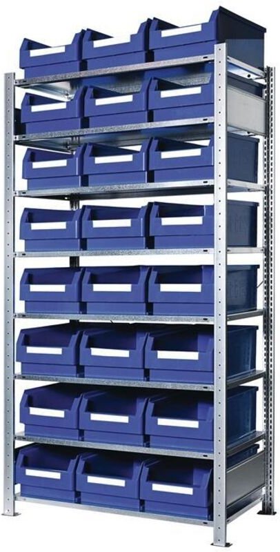 Steckregal H2000xB1000xT500mm Grundregal 8 Stahlböden 24 x Gr. 2 blau