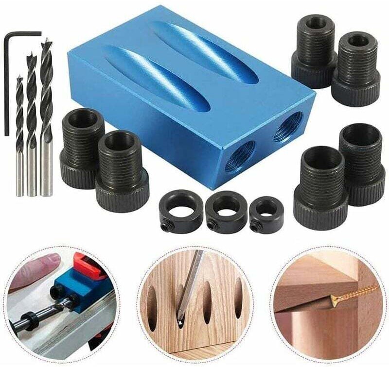 14-teiliges Taschenlochbohrlehren-Set – 15°-Stanzwinkel-Holzbearbeitungswerkzeug, Schraubenloch-Positionierer, Bohrset,