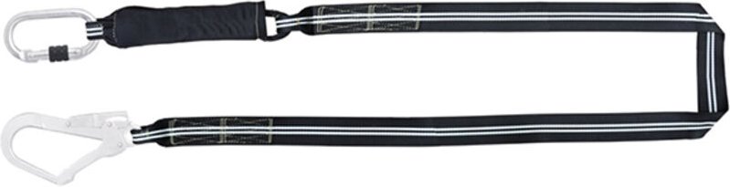 Verbindungsmittel mit feuerfestem Gurt-Falldämpfer – 2 m – 1 Schraubkarabiner mit 17 mm Öffnung und 1 Gerüstkarabiner mi...