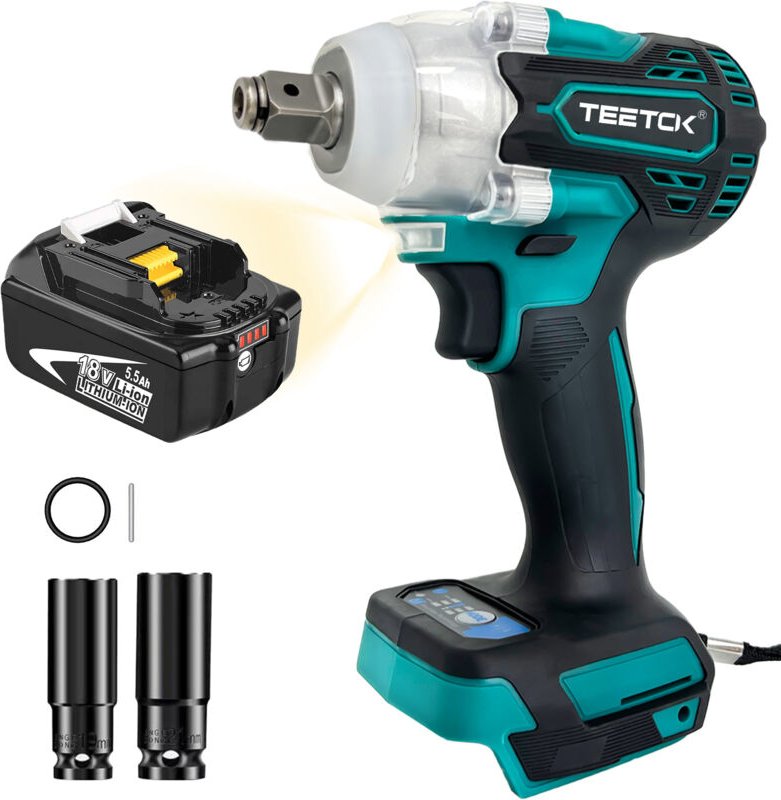 Schlagschrauber, bürstenloser drahtloser Schlagschrauber, mit 1/2 "Treiber 21V 320N.m Drehmoment, 2 Buchsen, 19mm 21mm, ...