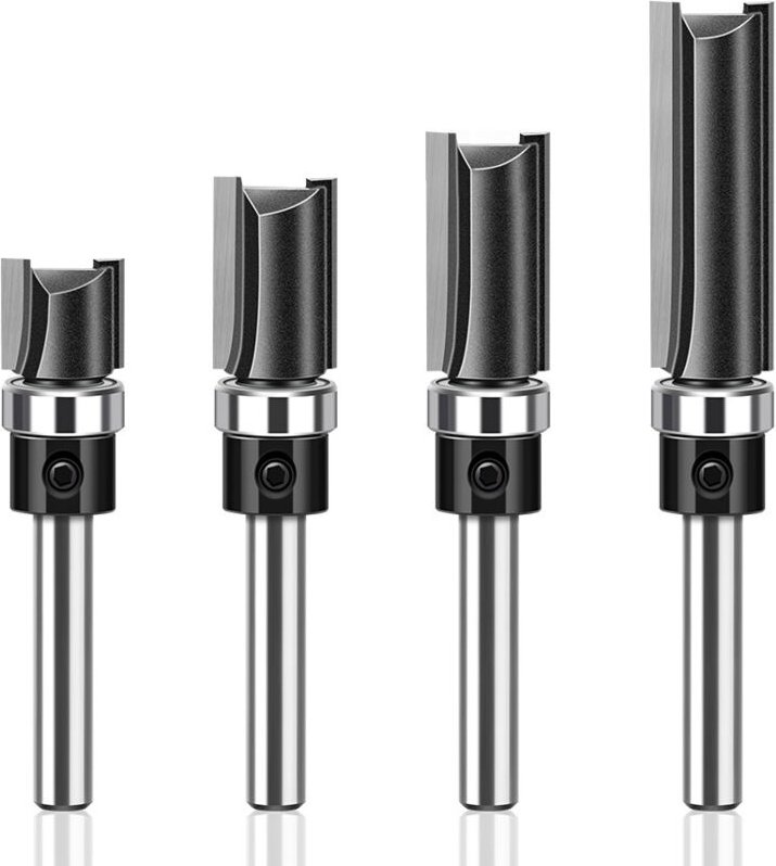 Set mit 4 Holzfräsern (6,35 mm Schaft) mit Kugellagern, professionelles Schneidwerkzeug für Oberfräsen, für Holz