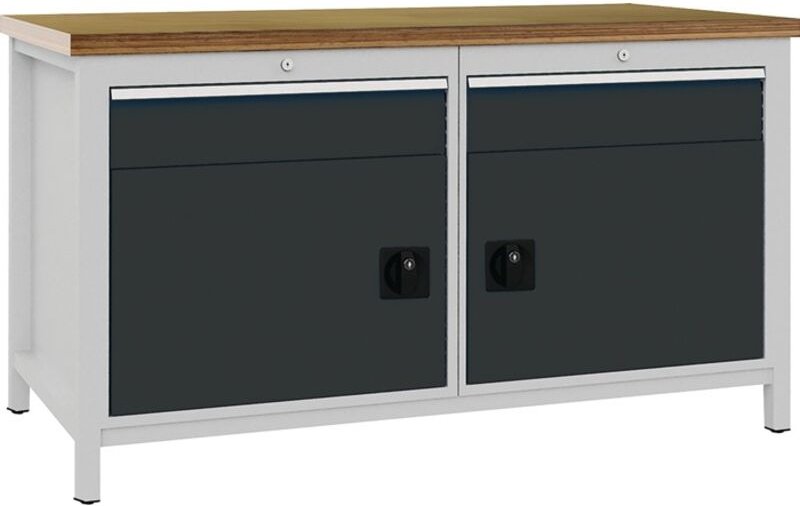 BEDRUNKA+HIRTH Werkbank grau lichtgrau B1500xH859xT750mm Multiplex 40mm 2 Schubl.2 Türen - 03.15.01AV 7035/7016