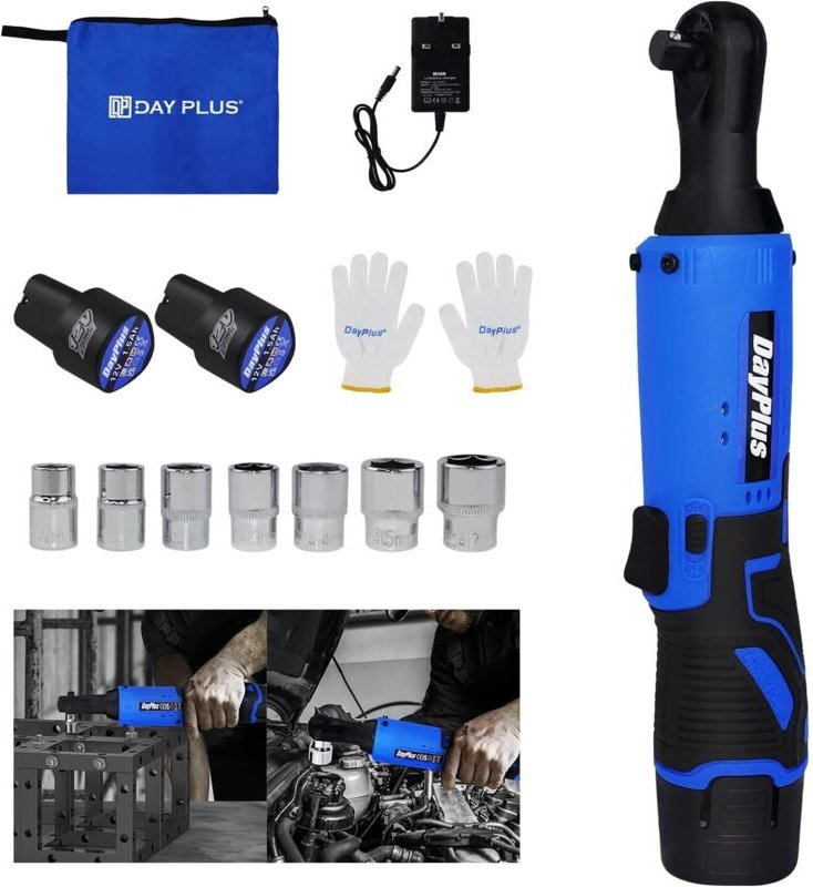 Dayplus - 2 Akku Ratsche Ratschenschl ssel Elektrische Knarrenschl ssel Satz 12V 3/8'' neu
