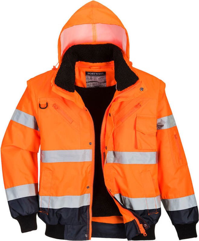 Bomberjacke 3-in-1 Hochsichtbarkeit Zweifarbig Orange/Marine XS