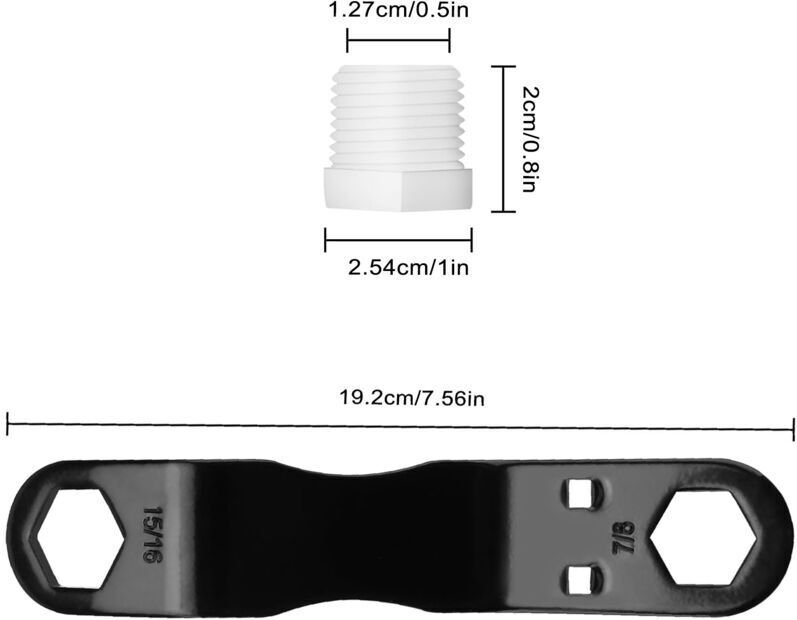 Vtizikl Kit de vidange pour chauffe-eau de camping-car - Clé coudée + bouchons NPT 1/2'' + ruban PTFE - Compatible 7/8''...