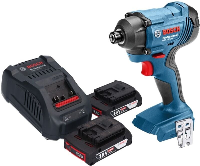 Bosch GDR 18V-160 Professional Akku Drehschlagschrauber 18 V 160 Nm 1/4" + 2x Akku 2,0 Ah + Ladegerät