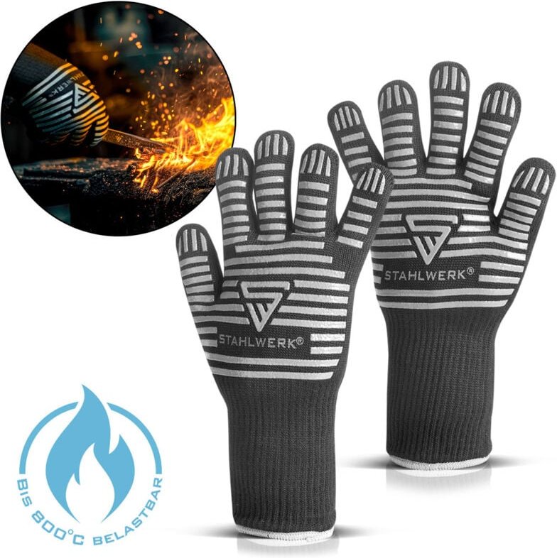 STAHLWERK Hitzebeständige Handschuhe bis 800°C EN 407:2004 aus ARAMID-Gewebe