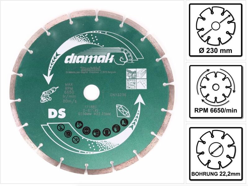 Diamak Diamanttrennscheibe Ø230 mm für Schleifmaschinen Makita D-61145