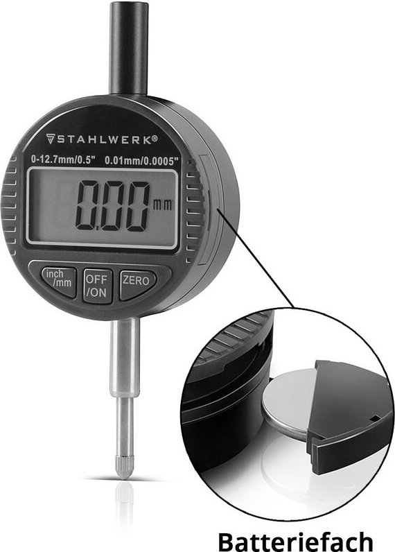 Stahlwerk - Digitale Messuhr mit 0-12,7 mm (0,5') Messbereich Millimeter und Zoll