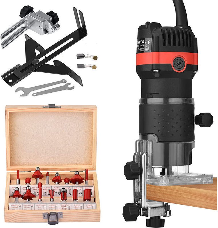 ZVD-Woodworking Elektrischer Trimmer Router Trimmer Durchmesser 6,35 mm 30000 U/min Elektrischer Trimmer Router mit 15 S...