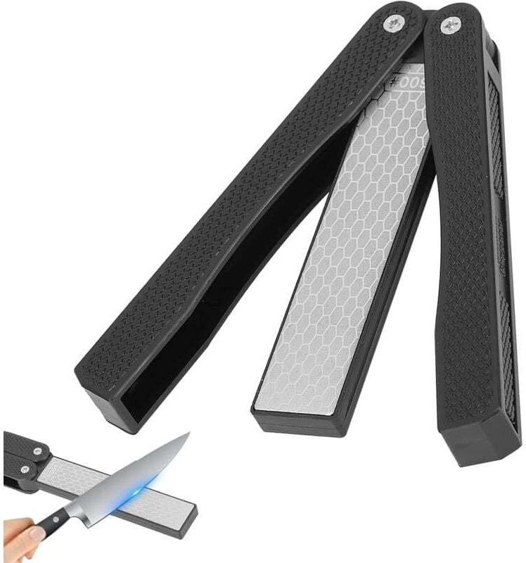 Klappbarer Diamantmesserschärfer mit zwei Körnungen (grob/extra fein, 400/600er Körnung) für Küche, Garten, Camping und ...