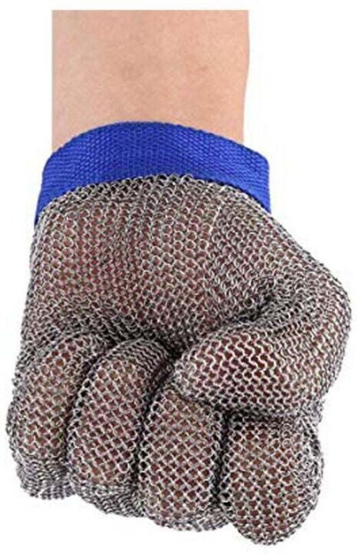 Schnittfeste Handschuhe aus Edelstahl zum Austernöffnen und Fleischschneiden (1 Stück, Blau-XL)