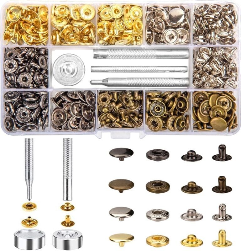 120 Sets Druckknopf Set, Kupfer Druckknöpfe Ohne Nähen, 12,5 mm Metall Snaps Taste mit Fixierwerkzeug für Leder Handwerk...