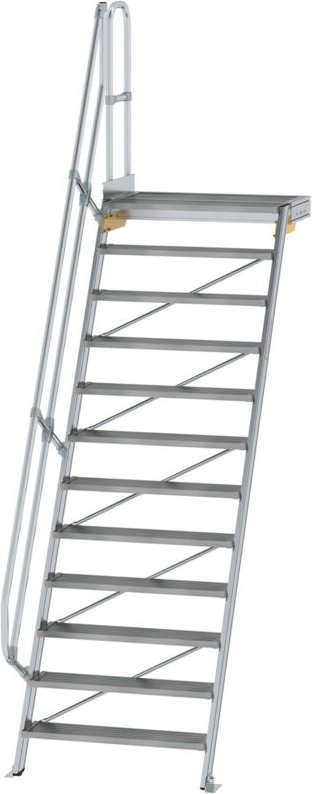 Treppe mit Plattform 60° Stufenbreite 1.000 mm 12 Stufen Aluminium geriffelt - 600412 - Günzburger Steigtechnik