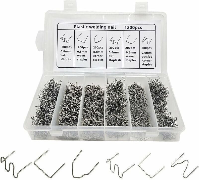 Heißklemmen 6 Arten 1200 Stück Wellen-Schweißklammern Heißklemmen für Warmverschweißung Heftklammern aus Kunststoff zur ...