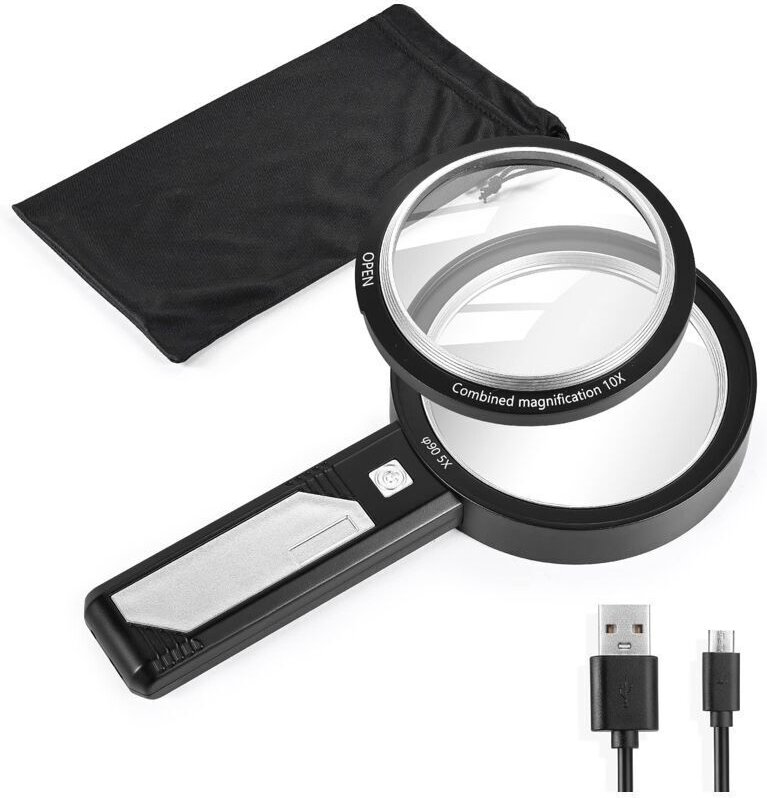 Vtizikl Loupe LED 6X 15X Double lentille avec 6 lumières LED loupe de Poche pour Les Personnes âgées Lecture Inspection ...
