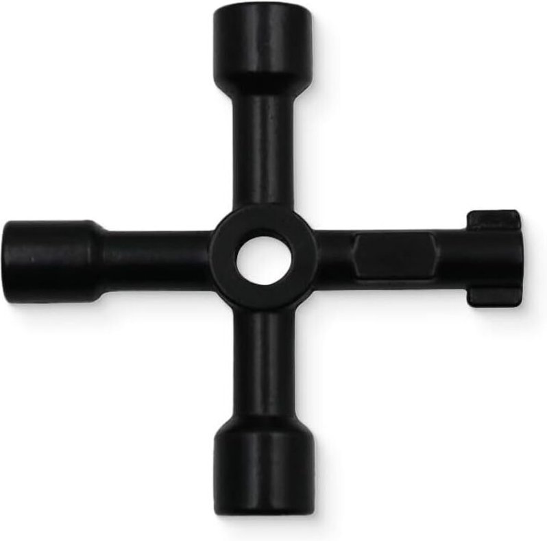 Schwarzer Vierwege-Kreuzschlüssel, universeller Multifunktionsschlüssel, geeignet für Schaltschränke, Stative, Ventile u...