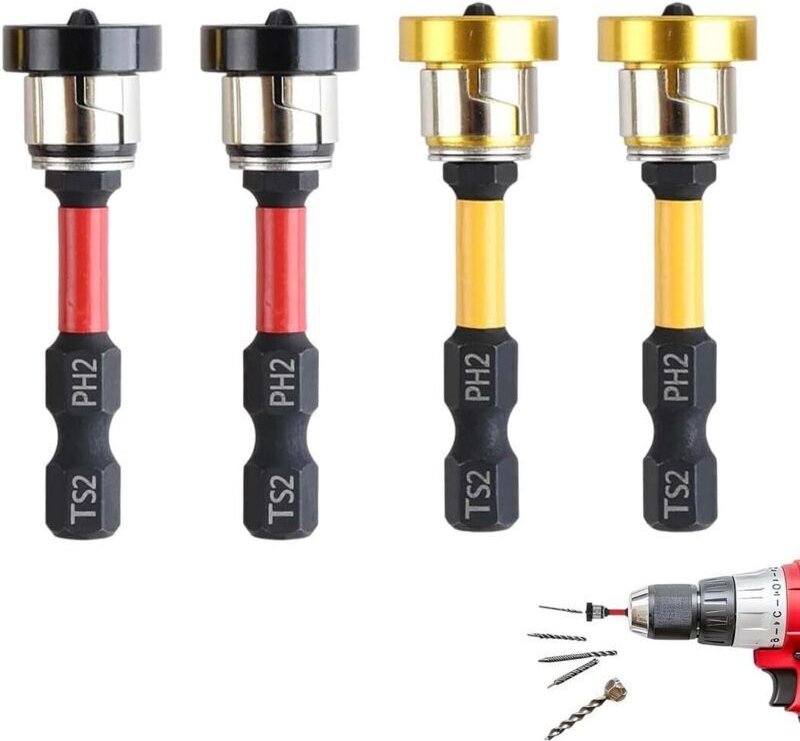 Set mit 4 magnetischen 1/4" PH2-Bits für Placo, Positionierungs-Schraubendreherbit für Akkuschrauber und Handbohrmaschin...