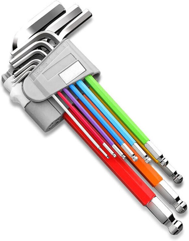 9-teiliger Inbusschlüsselsatz, Blumenschraubendreher (farbiger, länglicher Kugelkopf)