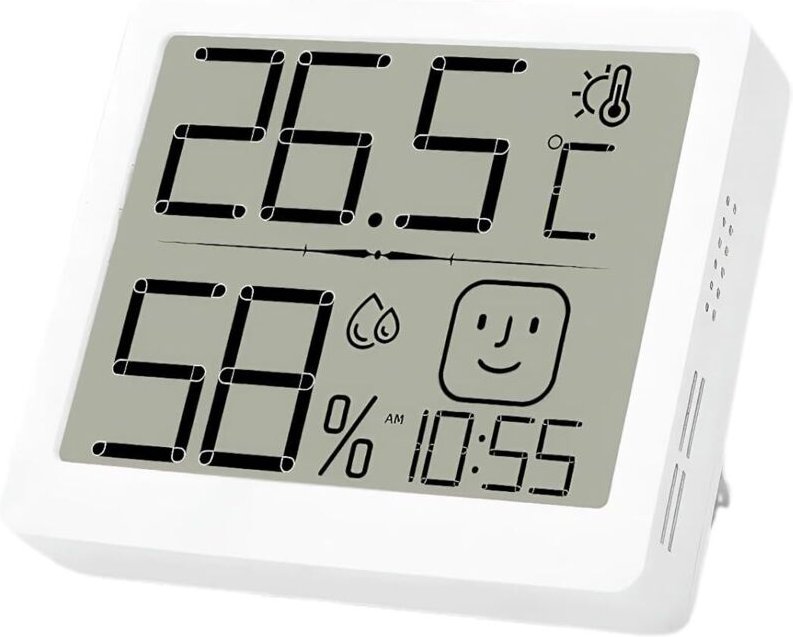 Digitales Thermo-Hygrometer für den Innenbereich mit Wecker, Thermometer, Feuchtigkeitsanzeige, Display mit Emojis, Maxi...