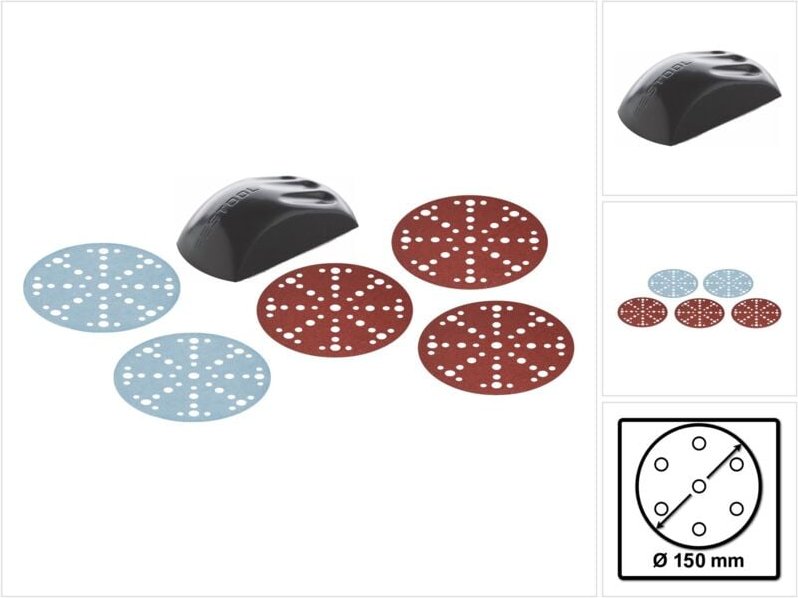 Festool HSK-D 150 H Schleifklotz Hart 150 mm ( 495966 ) + 350x Schleifscheiben P60 / P100 / P120 / P180 / P240