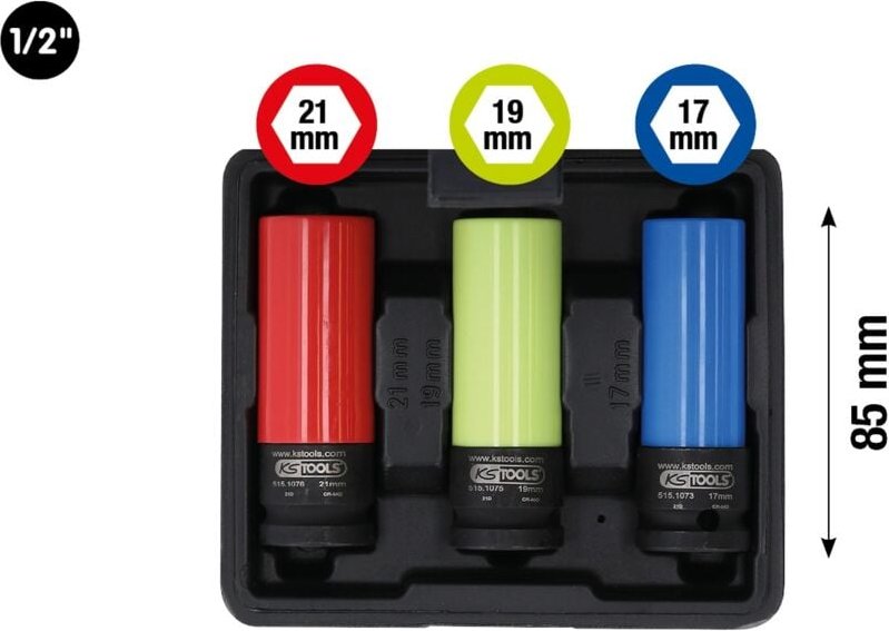 KS-Tools - 1/2' Alu-Felgen Kraft-Stecknuss-Satz robust, 3-tlg - 515.1070