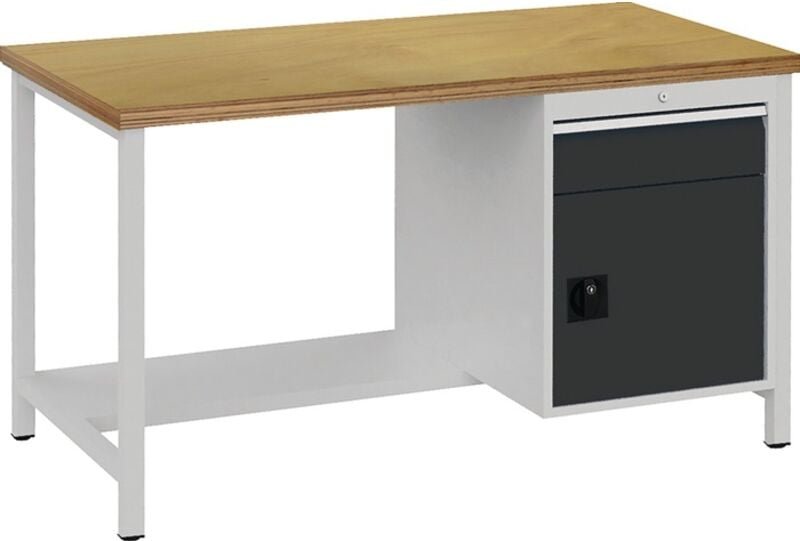 BEDRUNKA+HIRTH Werkbank grau lichtgrau B1500xH859xT750mm Buche Multiplex 40mm 1 Schubl.1 Tür - 03.14.12AV 7035/7016
