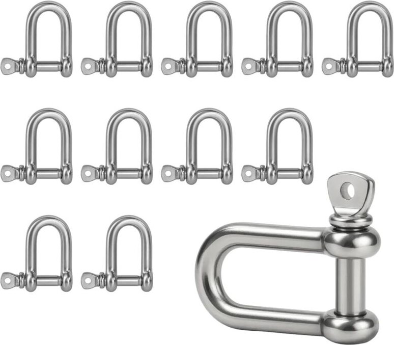 Satz mit 12 M5-D-förmigen Schäkeln aus Edelstahl, korrosionsbeständig, sehr robust, ideal für Takelage, Stahlseile, Kett...