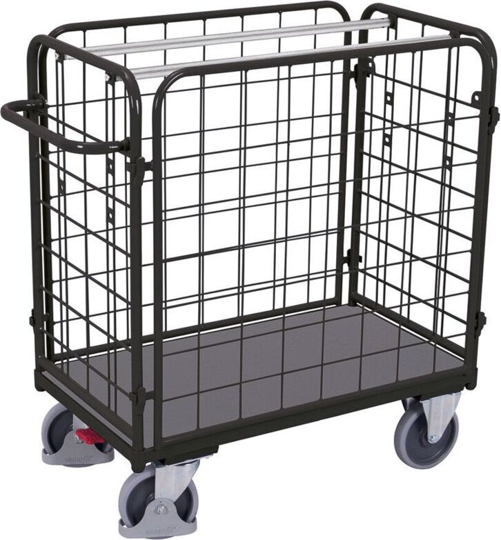 VARIOfit Paket-Vierwandwagen, niedrig, seitlich vergittert Ladefläche 850x500mm Anthrazitgrau RAL 7016
