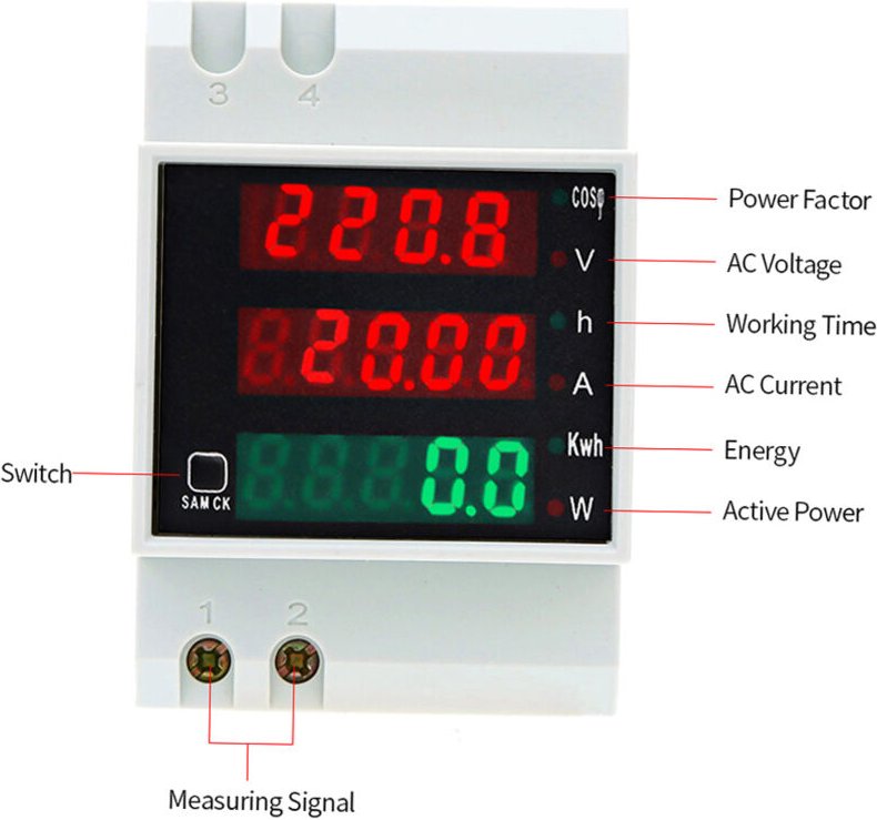 Eosnow AC80-300V 100A Multifunktionales digitales Din-Schienen-Stromspannungs-Leistungsfaktormessgerät Amperemeter Voltm...