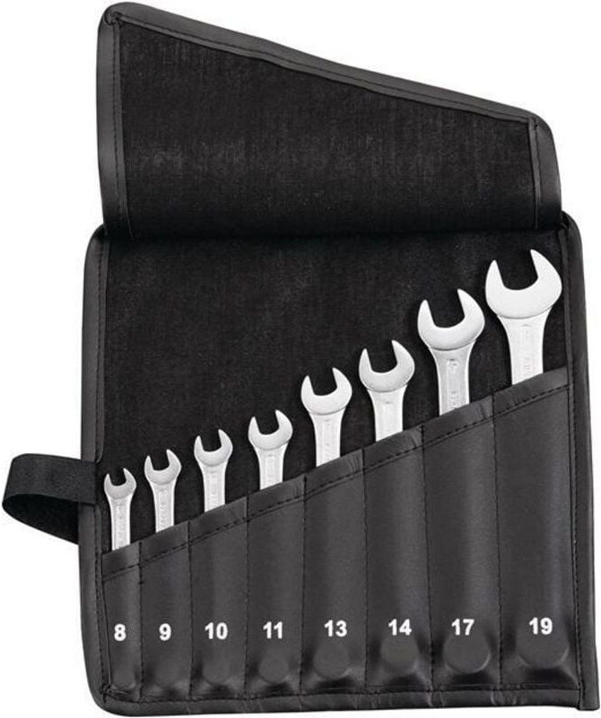 Ringmaulschlüsselsatz 8-teilig Schlüsselweite 8-19 mm Form a CV-Stahl in Rolltasche