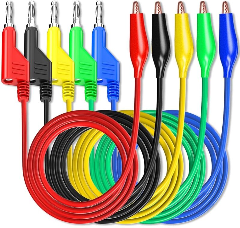 Dolaso - Stackabe-Bananenstecker auf Krokodilklemmen, Messleitungen, 5 Farben, weiche und flexible Stromkabel für elektr...