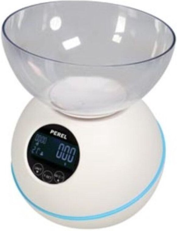 Toolland - Perel Küchenwaage, digital, max. 5 kg, Tara-Funktion, Timer, Uhrzeitanzeige, automatische Abschaltung, LCD-An...
