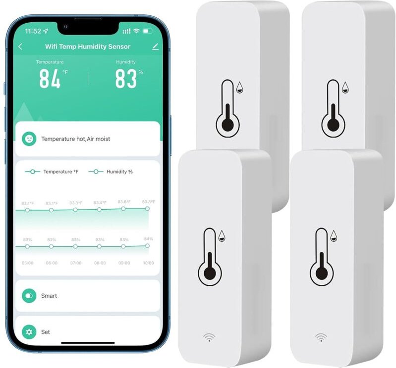 WiFi-Hygrometer Thermometer-Sensor, kabelloser Temperatur- und Feuchtigkeitssensor für den Innen- und Außenbereich mit