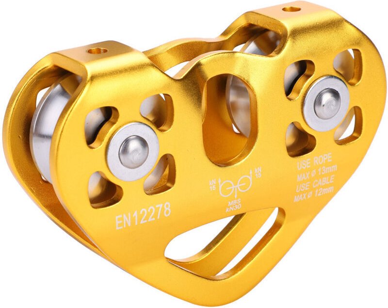 SUNXURY Doppelrolle 30 kN, Kletterrolle, Seilrutschen-Rettungsseilwagen, Outdoor-Kletterausrüstung, Gold