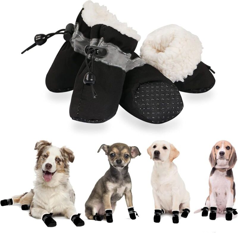 Sollbry - Hundeschuhe für den Winter, Hundestiefel und Pfotenschutz, warme Fleece-Welpen-Schneeschuhe mit reflektierende...