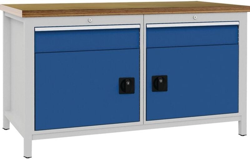 BEDRUNKA+HIRTH Werkbank signalblau lichtgrau B1500xH859xT750mm Multipl.40mm 2 Schub.2 Tür - 03.15.01AV 7035/5005