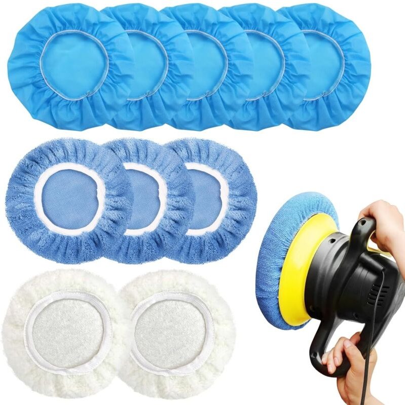 10 Stück Polierhauben, Auto Polierhaube Set Weiche Mikrofaser Motorhaube Baumwoll Polierhauben für 230mm-250mm Auto-Poli...
