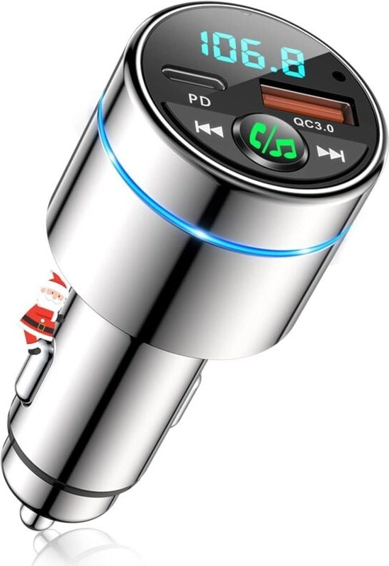 Bluetooth 5.3 FM-Transmitter, Bluetooth-Autoladegerät ganz aus Metall, PD 30 W Typ C+ QC3.0 Schnellladegerät fürs Auto, ...