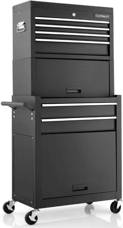 2 in 1 werkstattwagen mit koffer 9 facher haken abschliebare werkzeugwagen auf radern schwarz