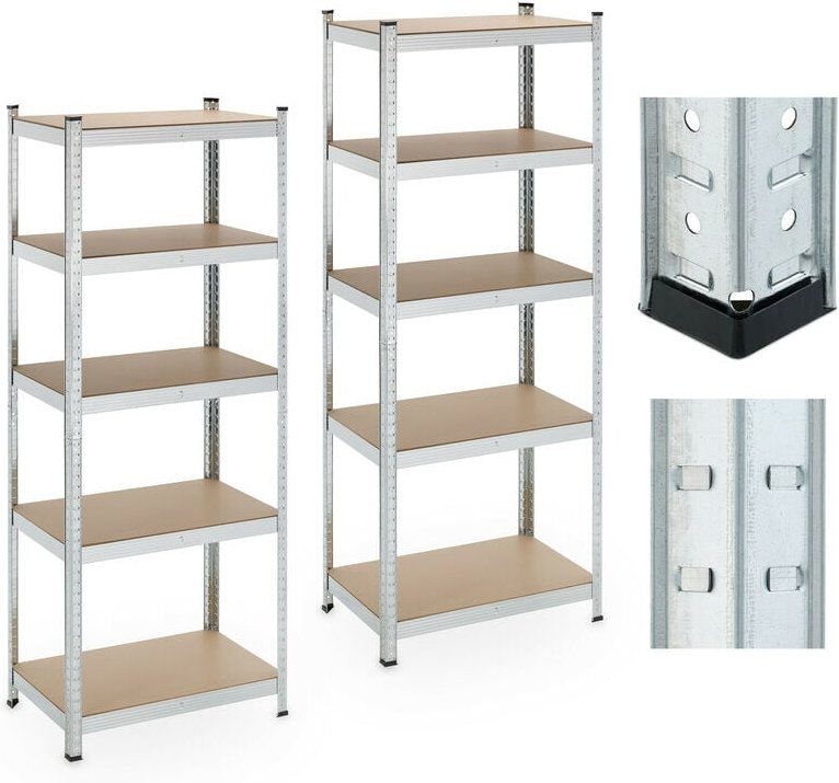 Relaxdays Schwerlastregal, 2er Set, 5 Ebenen, 180x70x45 cm, 500 kg Tragkraft, Stahl, Lagerregal Keller & Garage, silber