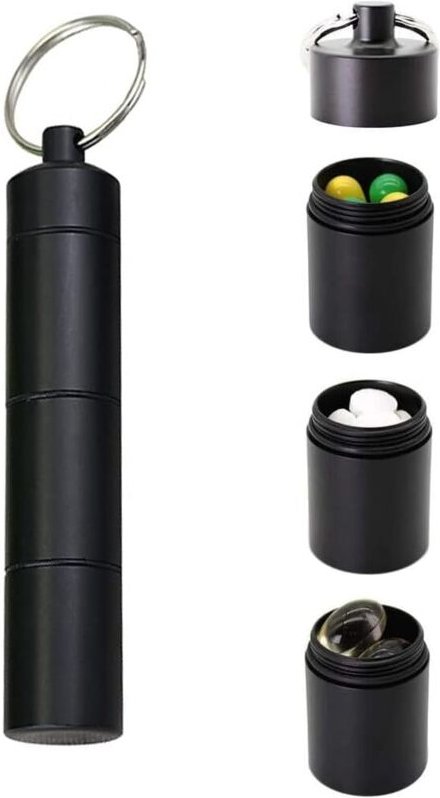 Schwarze Medikamentenkartusche, 891717 mm, kleine versiegelte Metallflasche mit Verschlusskappe, tragbar, aus auslaufsic...