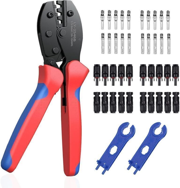 Solar-Crimpwerkzeug-Set für Kabel, Solar-Crimpwerkzeuge für Kabel, Solarpanel 2,5/4,0/6,0 mm² + 20 MC4-Stecker/Buchsen f...