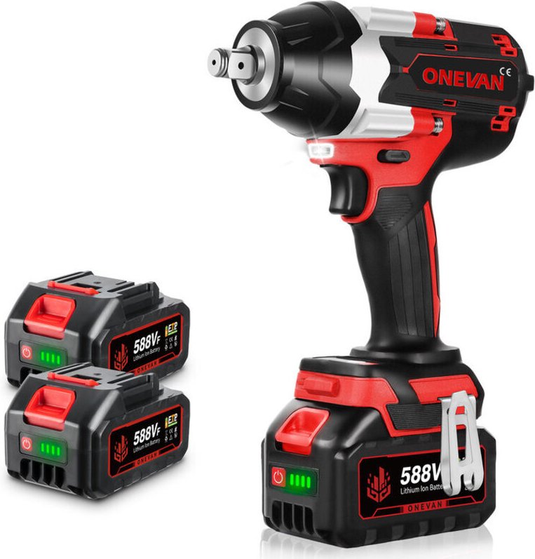 Onevan - Bürstenloser Akku Schlagschrauber 1800 Nm,1/2' Schlagschrauber,3-Gang-Einstellung für LKWs - mit 2 Akku