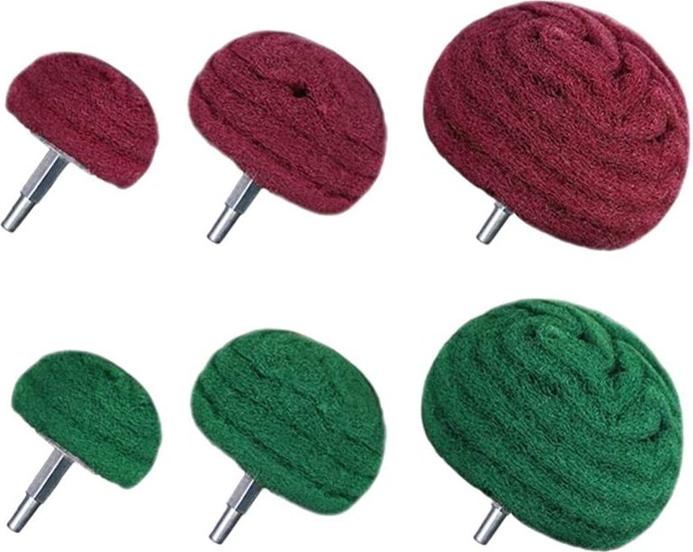 6-teiliges Polierpad mit Schleifmopp in Kuppelform, Nylonfaserrad, 180er-Körner gemischt mit 320er-Körnern (Rot + Grün g...